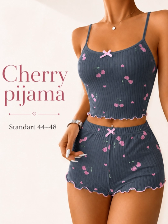 Пижамный комплект Cherry, топ и шорты, домашний комплект для женщин, стандарт 44–48 - 