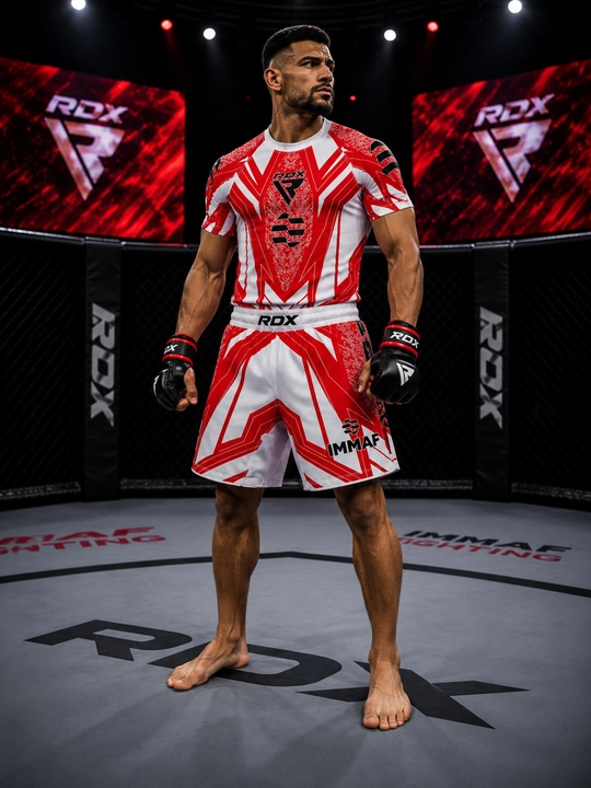 Футболка и шорты RDX IMMAF для ММА, бокса и тренировок, спортивный комплект - 
