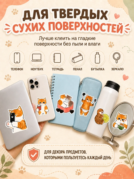 Наклейки с котиками, милые виниловые стикеры для декора, 10/20/40 шт