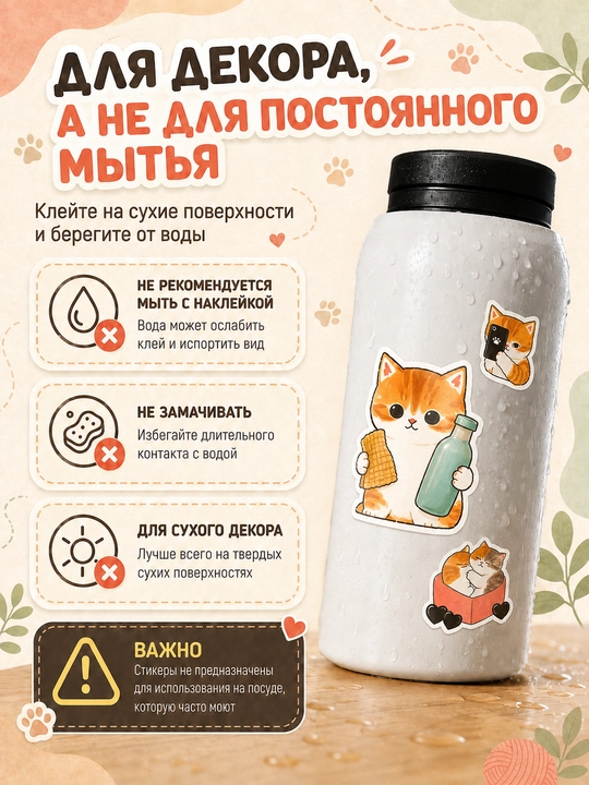Наклейки с котиками, милые виниловые стикеры для декора, 10/20/40 шт
