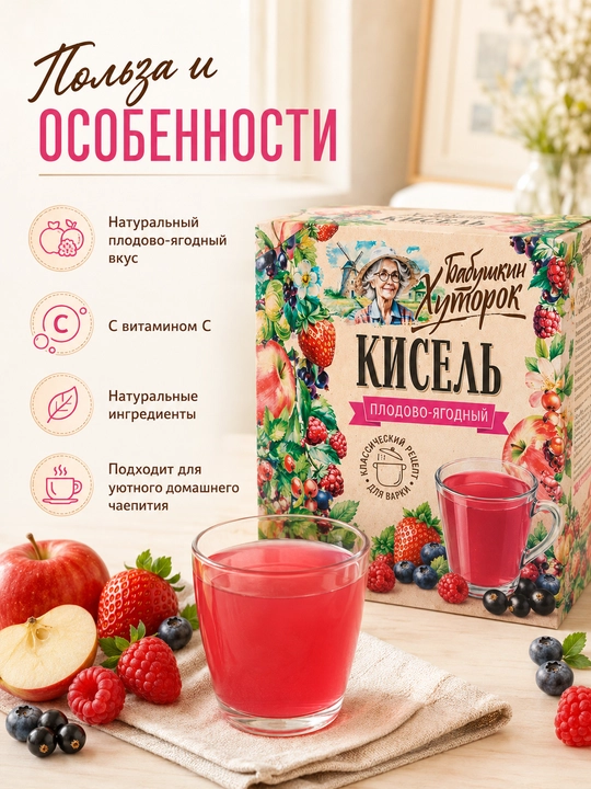 Кисель «Бабушкин Хуторок» плодово-ягодный, набор 2 брикета × 180 г, 360 г