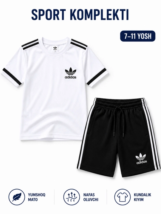 Bolalar uchun yozgi kiyimlar to'plami Adidas, futbolka va shorti, o'g'il bolalar uchun