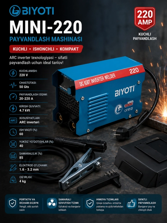 Inverterli payvandlash apparati BIYOTI MINI-MMA-220A - 