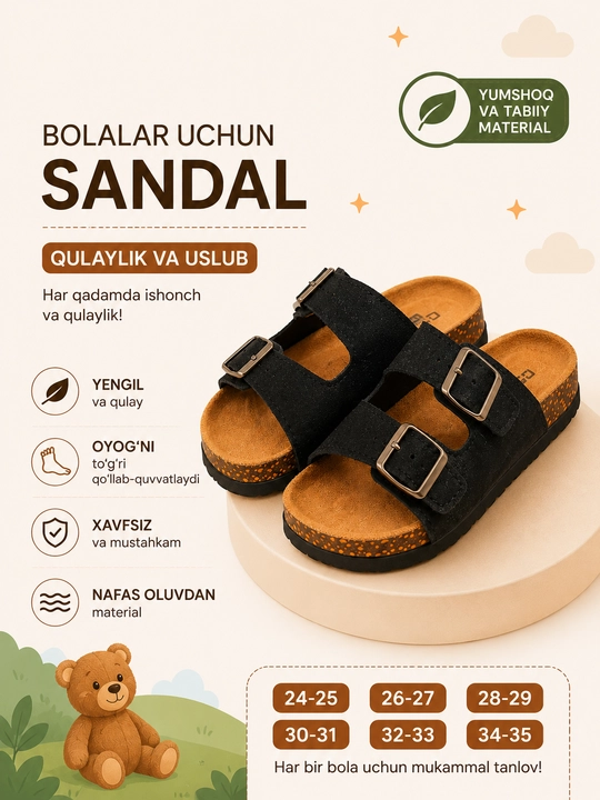 Bolalar shippaklari, anatomik, to‘qali, o‘g‘il bolalar uchun yozgi shippaklar - 