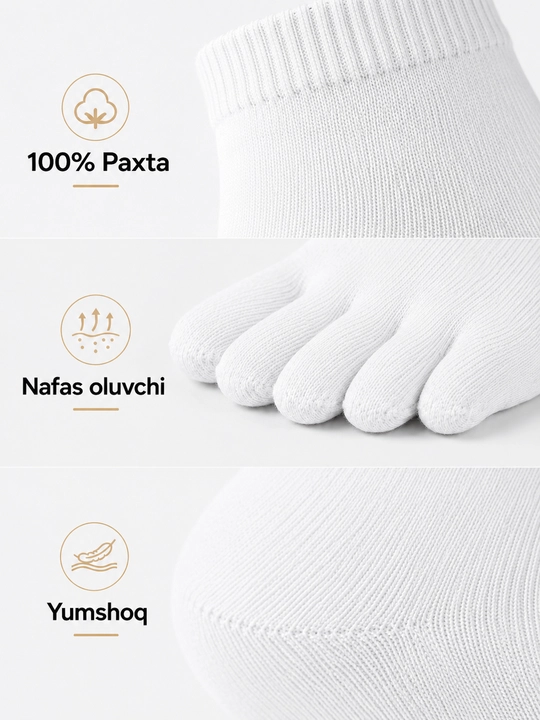 Ajratilgan barmoqli erkaklar va ayollar paypoqlari, sport va kundalik, paxtadan