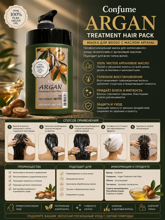 Маска для волос Confume Argan Treatment Hair Pack 1000 мл