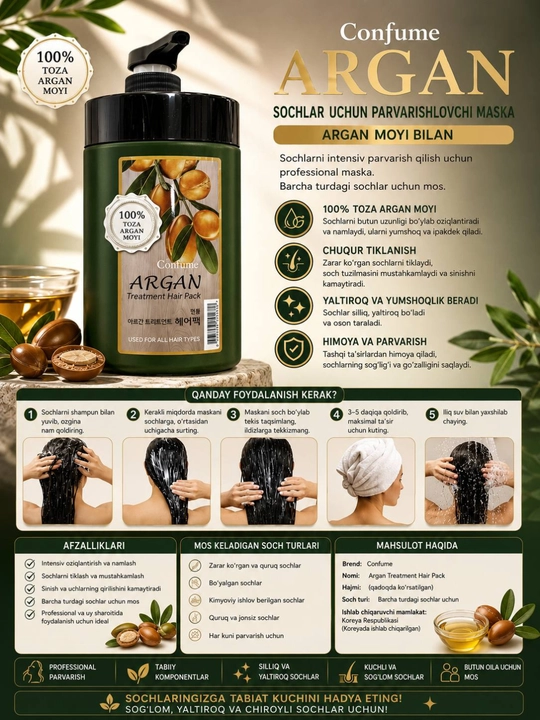Confume Argan Treatment Hair Pack soch niqobi 1000 ml - 