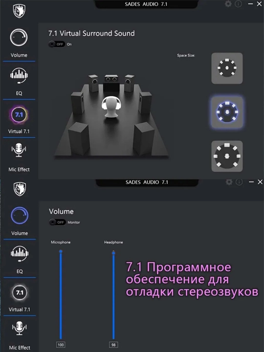SIMsiz o‘yin quloqchinlari SADES 812 Pro oq 2.4G+Bluetooth mikrofonli, 7.1 stereo