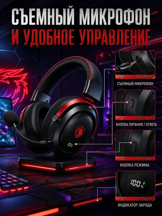 SIMsiz o‘yin quloqchinlari SADES 812 Pro oq 2.4G+Bluetooth mikrofonli, 7.1 stereo