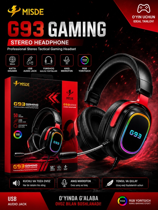 Игровые наушники, наушники для компьютера c микрофоном, проводные с, с RGB подсветкой - 