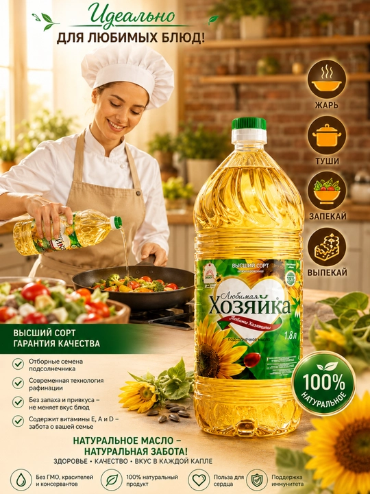 Kungaboqar yog‘i, Oliy navli Xozayka yog`i rafinatlangan 5 litr, 3 litr