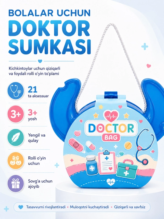 Bolalar uchun Doctor Bag o‘yinchoq sumkasi - 