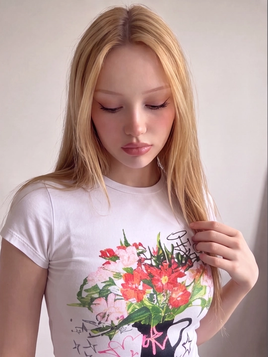 Ayollar krop-topi gulli print bilan