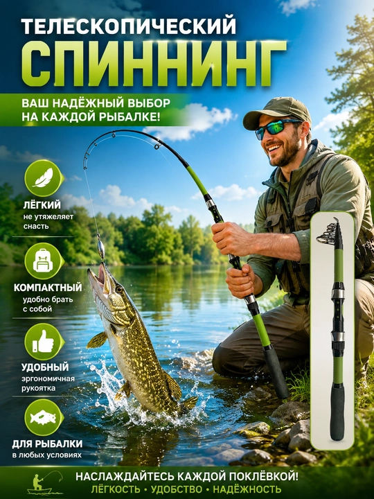 Удочка для рыбалки телескопическая без катушки