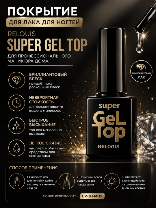 Верхнее покрытие лака для ногтей Relouis Super Gel Top