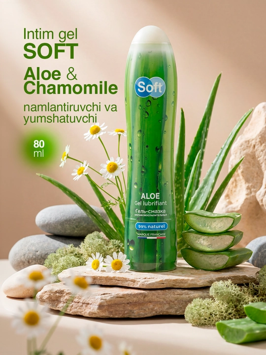 Intim lubrikant, gel massaj uchun Soft Aloe & Chamomile - 