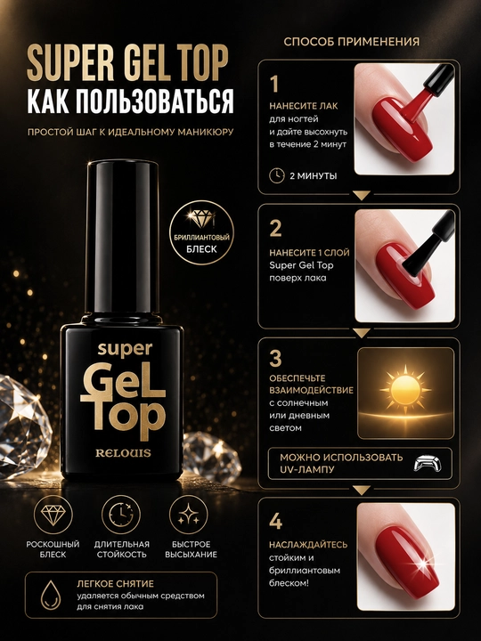 Верхнее покрытие лака для ногтей Relouis Super Gel Top