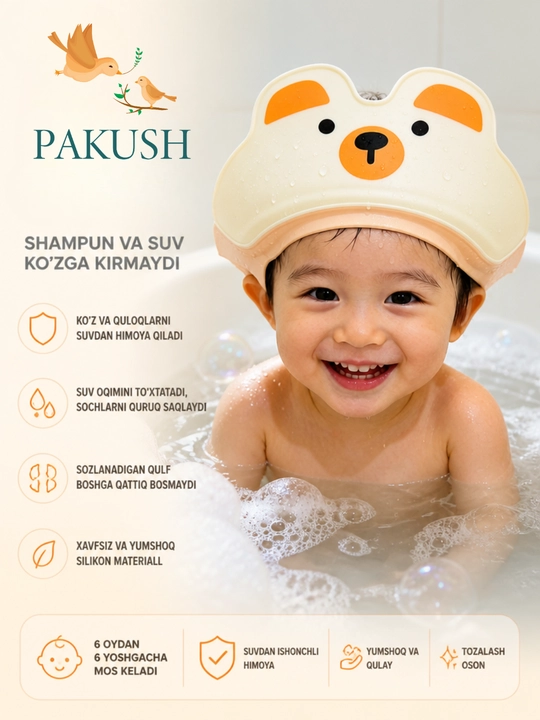 Pakush bolalar uchun cho'milish bosh kiyimi - 