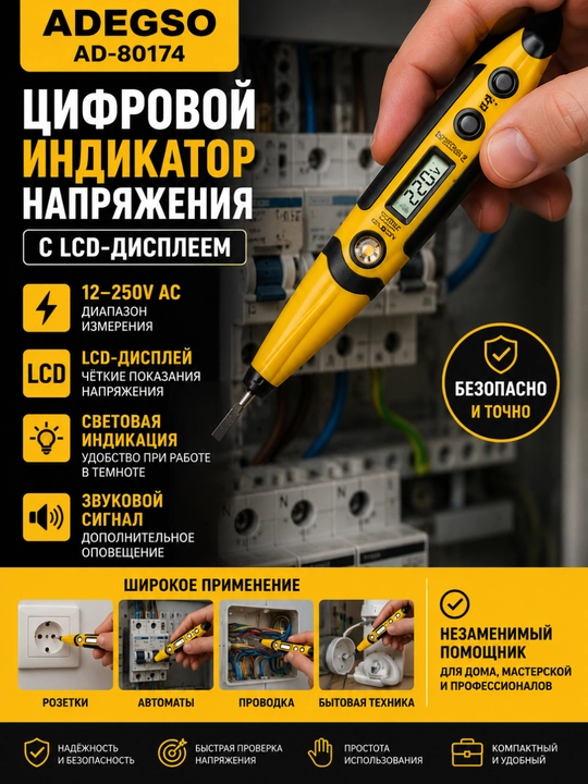 ADEGSO AD-80174 цифровой индикатор напряжения с LCD-дисплеем - 