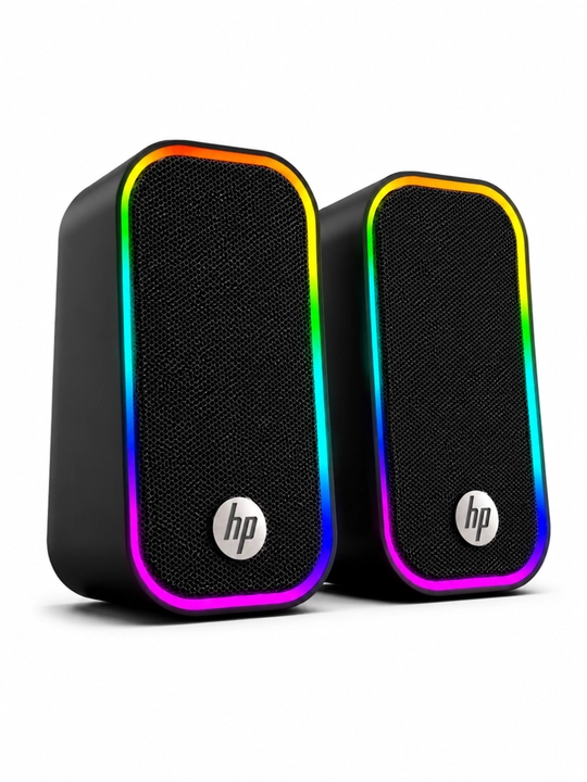 HP DHE-6004 RGB kompyuter karnayi, Stereo 2.0, USB + 3.5 mm AUX, qora