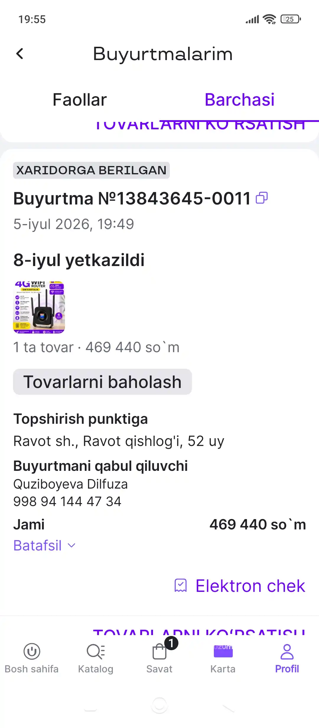4G Wi-Fi router, SIM-karta bilan ishlaydigan 4G modem CPE-903B, batareyali 4 ta antenna