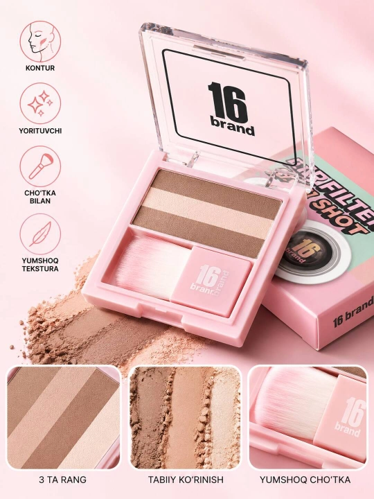 16 Brand Filter Shot yuz konturi va yoritgich palitrasi – 3 rangli kontur - 