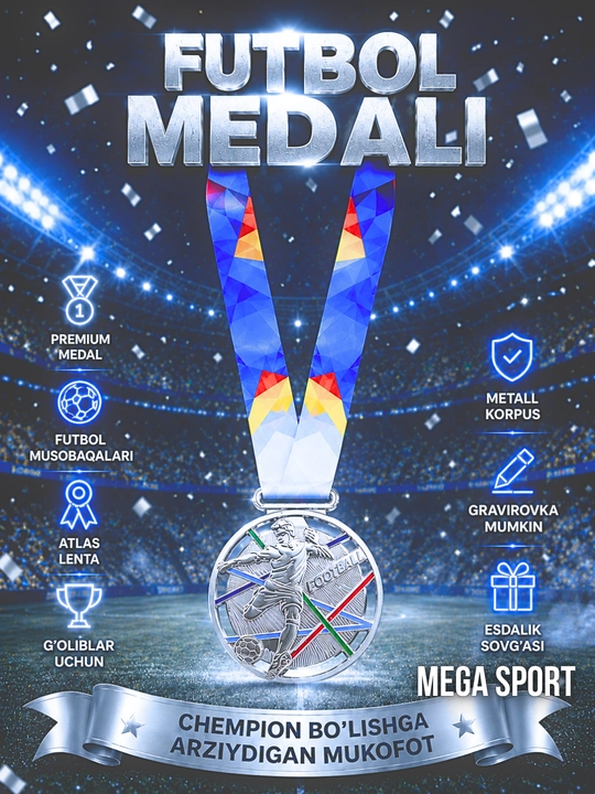 Tasmadagi metall medal, 1-o'rin oltin, 2-o'rin kumush, 3-o'rin bronza