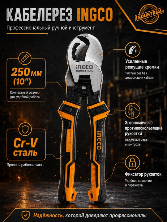 Кабелерез INGCO Industrial 250 мм, ножницы для кабеля Cr-V - 