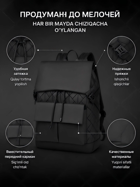Biznes uchun charm ryukzak, erkaklar uchun portfel, suv o‘tkazmaydigan