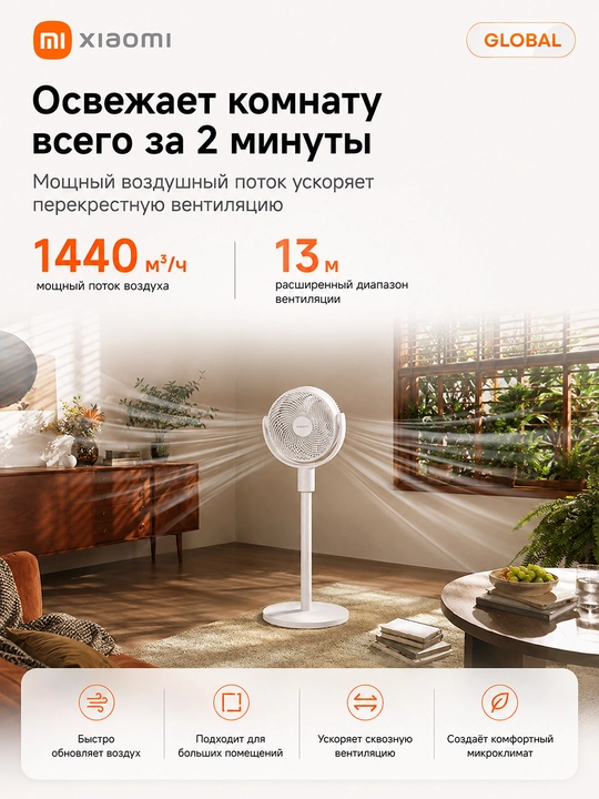 Xiaomi Smart Standing Air Circulation Fan, pol va stol usti uchun aqlli ventilyator, Wi-Fi