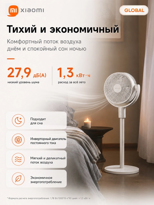 Xiaomi Smart Standing Air Circulation Fan, pol va stol usti uchun aqlli ventilyator, Wi-Fi