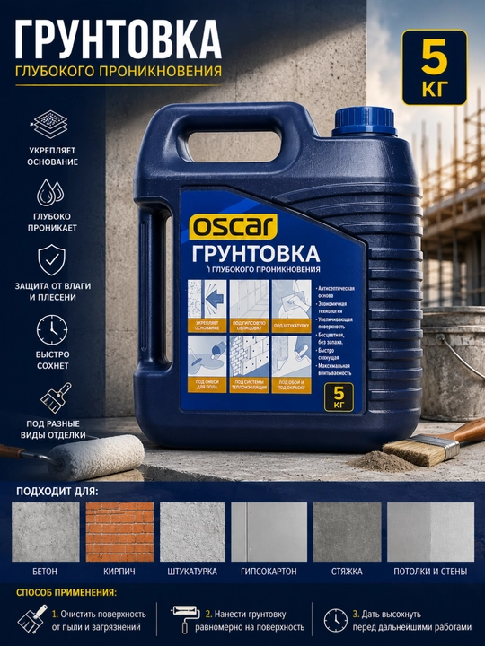 Oscar Gruntovka chuqur penetratsiyali astar 5 kg – beton, g'isht, suvoq