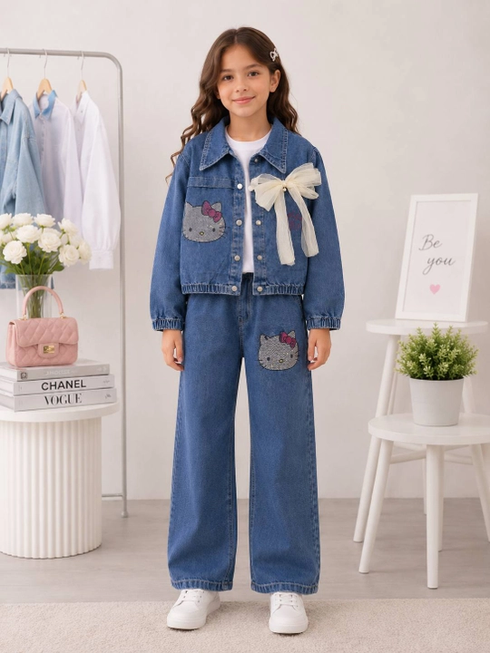 Qizlar jinsi trayka, jinsi kostyum, 3 qismli kiyim, Hello Kitty, 8-13 yosh, denim - 
