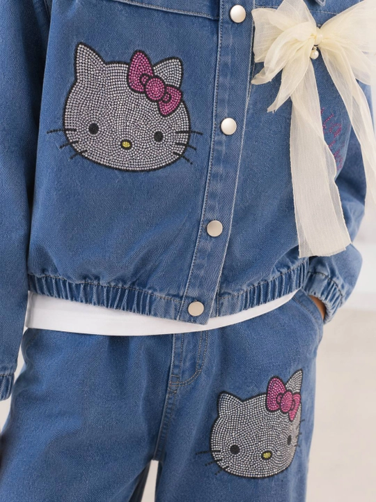 Джинсовый костюм для девочки, тройка, Hello Kitty, детский комплект, 8-13 лет