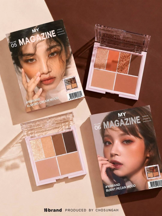 16 Brand My Magazine Палетка теней для век и румян 6 цветов, матовые и сияющие оттенки