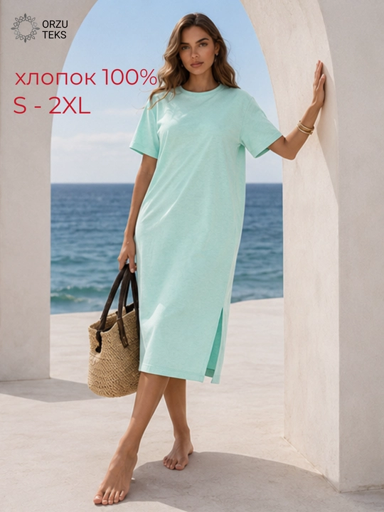 Ayollar ko‘ylagi, kundalik, uzun, midi, keng, 100% paxta, ORZU-TEKS