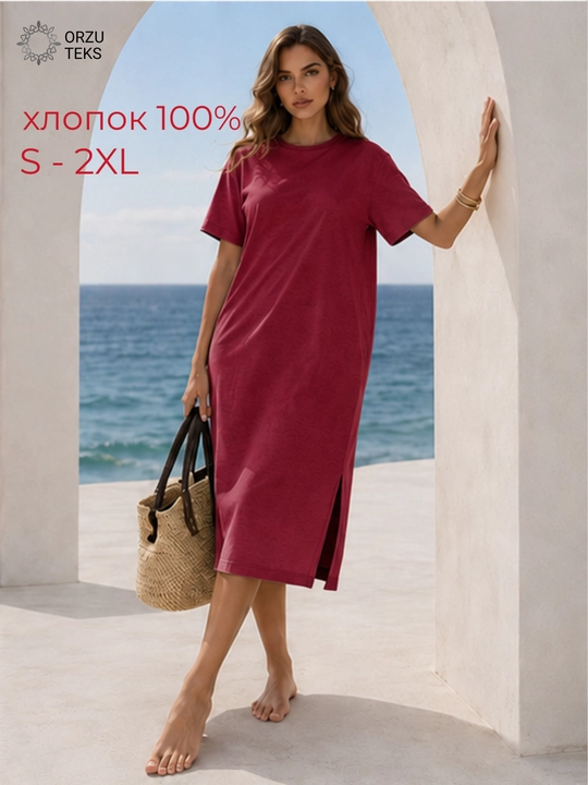 Ayollar ko‘ylagi, kundalik, uzun, midi, keng, 100% paxta, ORZU-TEKS