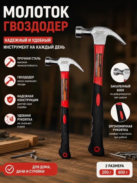 Mix sug‘urgichli bolg‘a, rezinali sirpanmaydigan tutqichli, 200g/600g, po‘lat, ta'mirlash - 