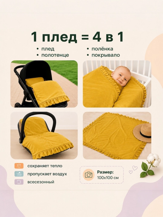 Детское муслиновый одеяло-пелёнка