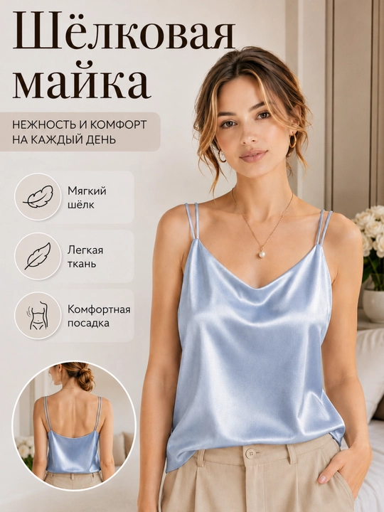 Ayollar top, ayollar ipak maykasi, atlas mayka-top, ikki qavatli tasmali