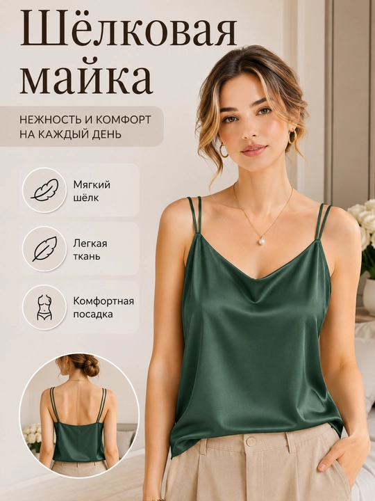 Ayollar top, ayollar ipak maykasi, atlas mayka-top, ikki qavatli tasmali - 