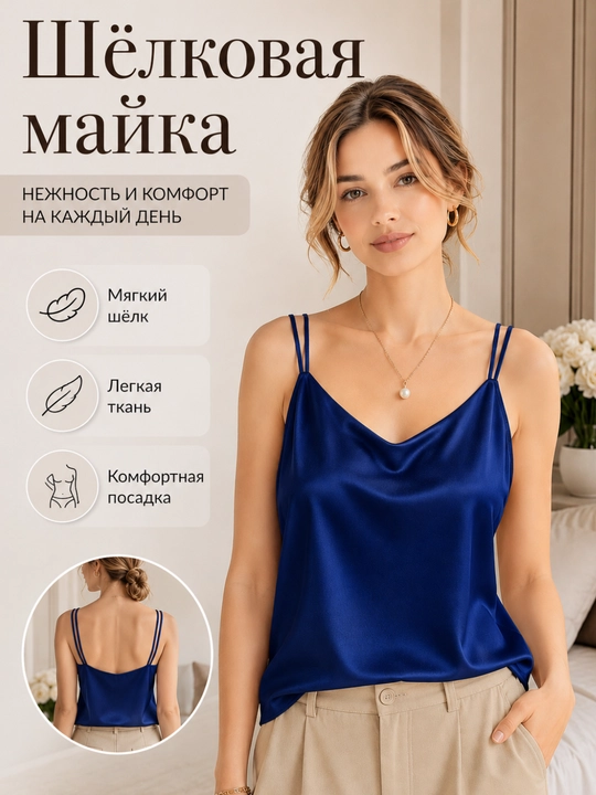 Ayollar top, ayollar ipak maykasi, atlas mayka-top, ikki qavatli tasmali - 