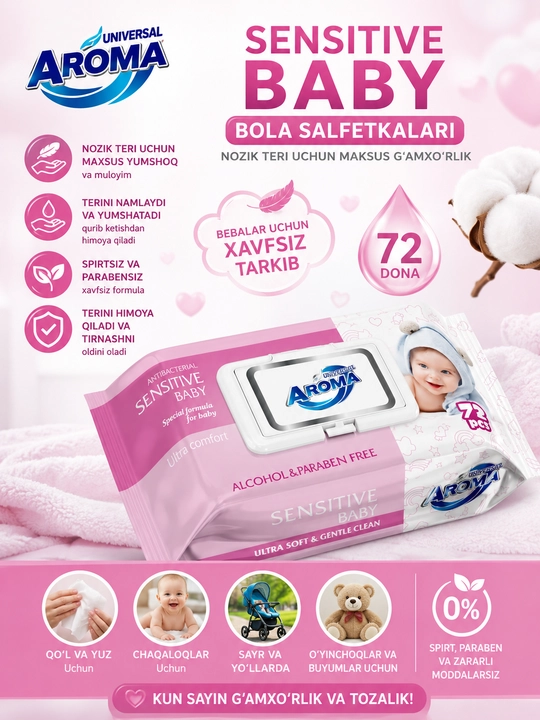 Влажные салфетки Universal Aroma Sensitive 72 шт, 120 шт - 