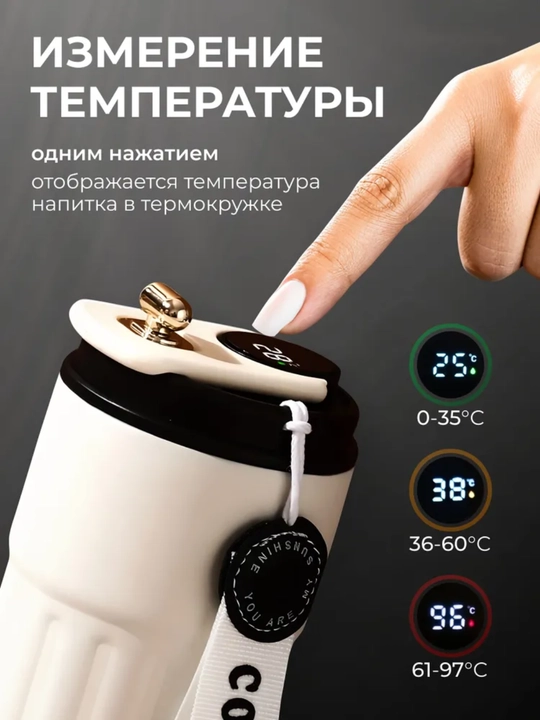 Термокружка для кофе, автомобильная, с датчиком температуры, 460 мл