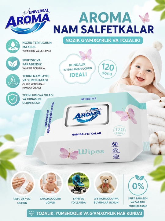 Влажные салфетки Universal Aroma Sensitive 72 шт, 120 шт - 