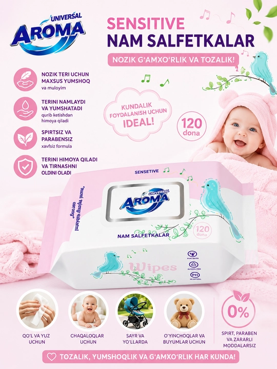 Влажные салфетки Universal Aroma Sensitive 72 шт, 120 шт - 