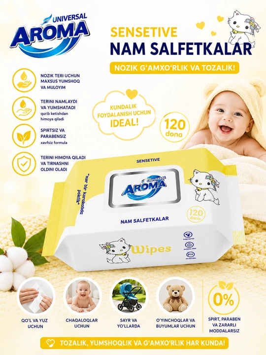 Влажные салфетки Universal Aroma Sensitive 72 шт, 120 шт - 