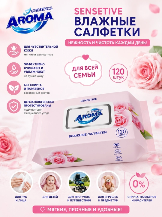 Влажные салфетки Universal Aroma Sensitive 72 шт, 120 шт - 