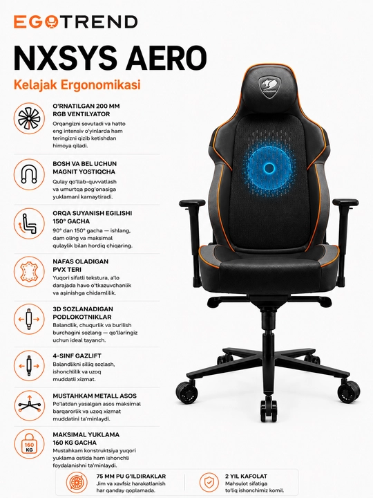 Игровое кресло COUGAR NxSys Aero с вентилятором ARGB