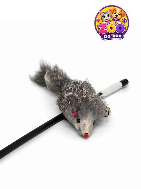 Удочка с мышкой ZOO Dokon - интерактивная игрушка для кошек с бубенчиком - 